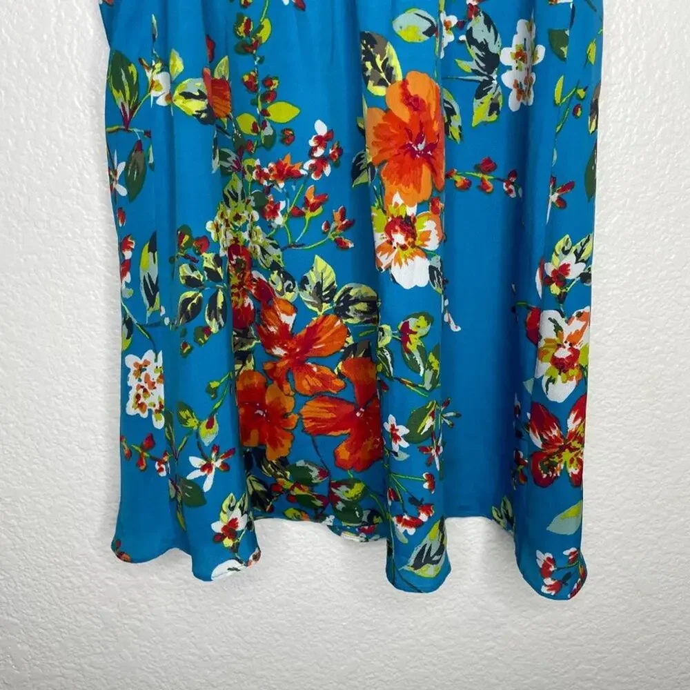 Express Womens Dress Size 0 Strapless Floral Blue Lined Mini Short Casual Wear - Picture 15 of 16